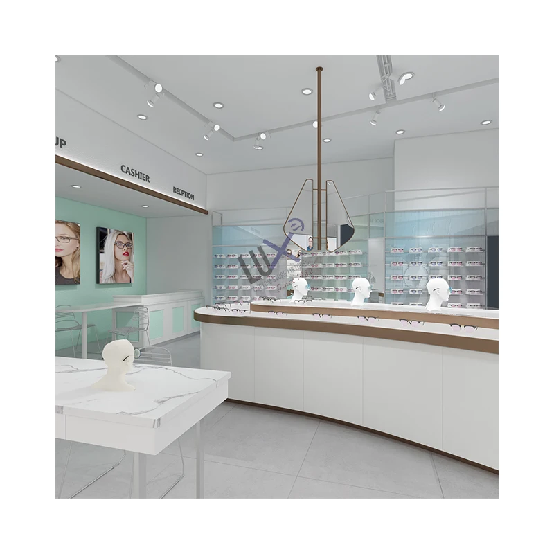 Роскошный дизайн настенные голубые очки витрина со светодиодным дисплеем