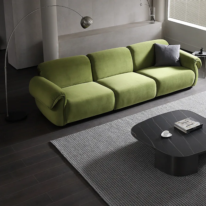 French Cream Style Fabric Sofa, Living Room, Modern Small House, Straight Row Velvet Designer