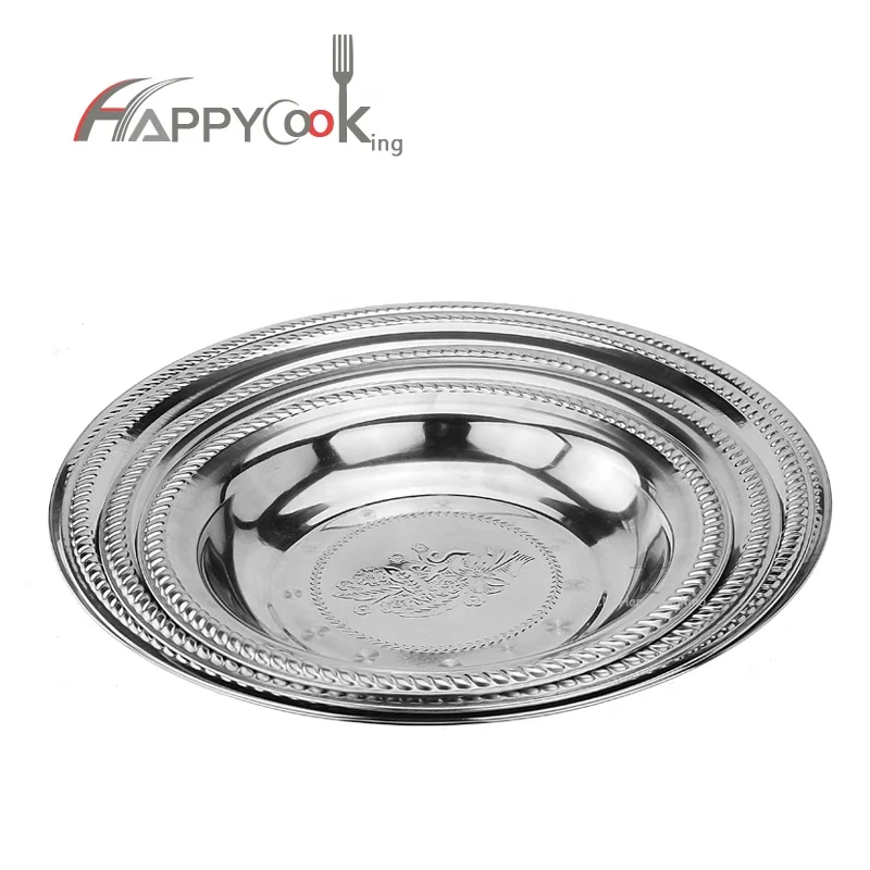 high quality and China dishes wholesale round serving tray stainless steel plate set