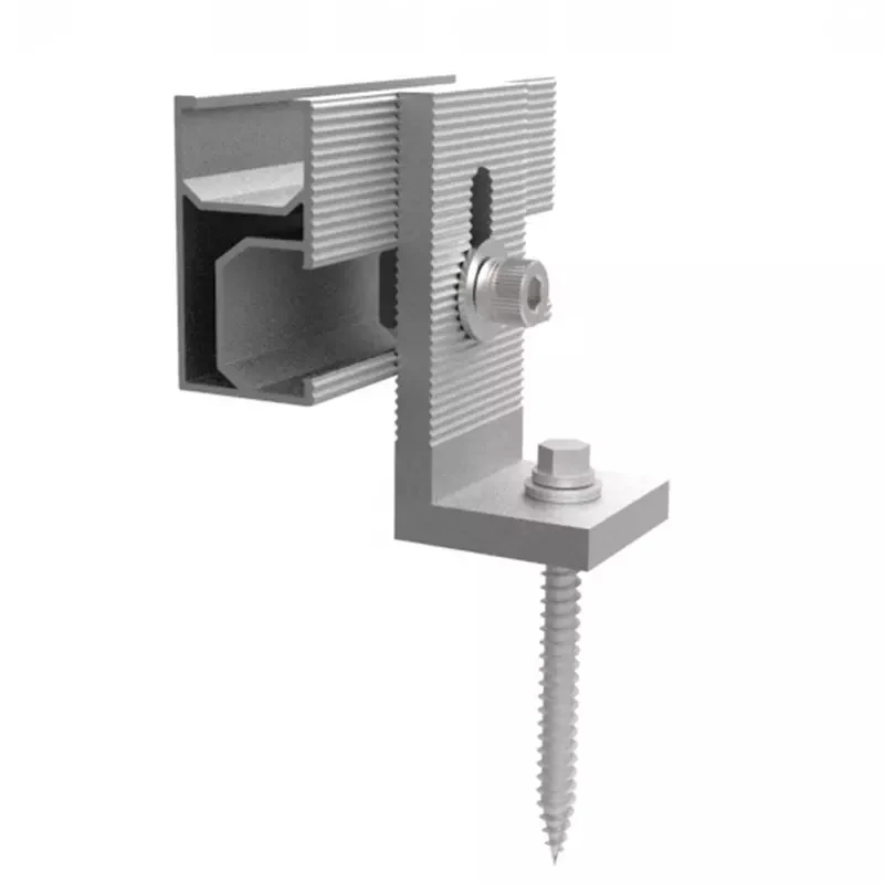 Solar installation on asphalt shingle flashing collar assembled with L foot and railing system shingle roof flashing