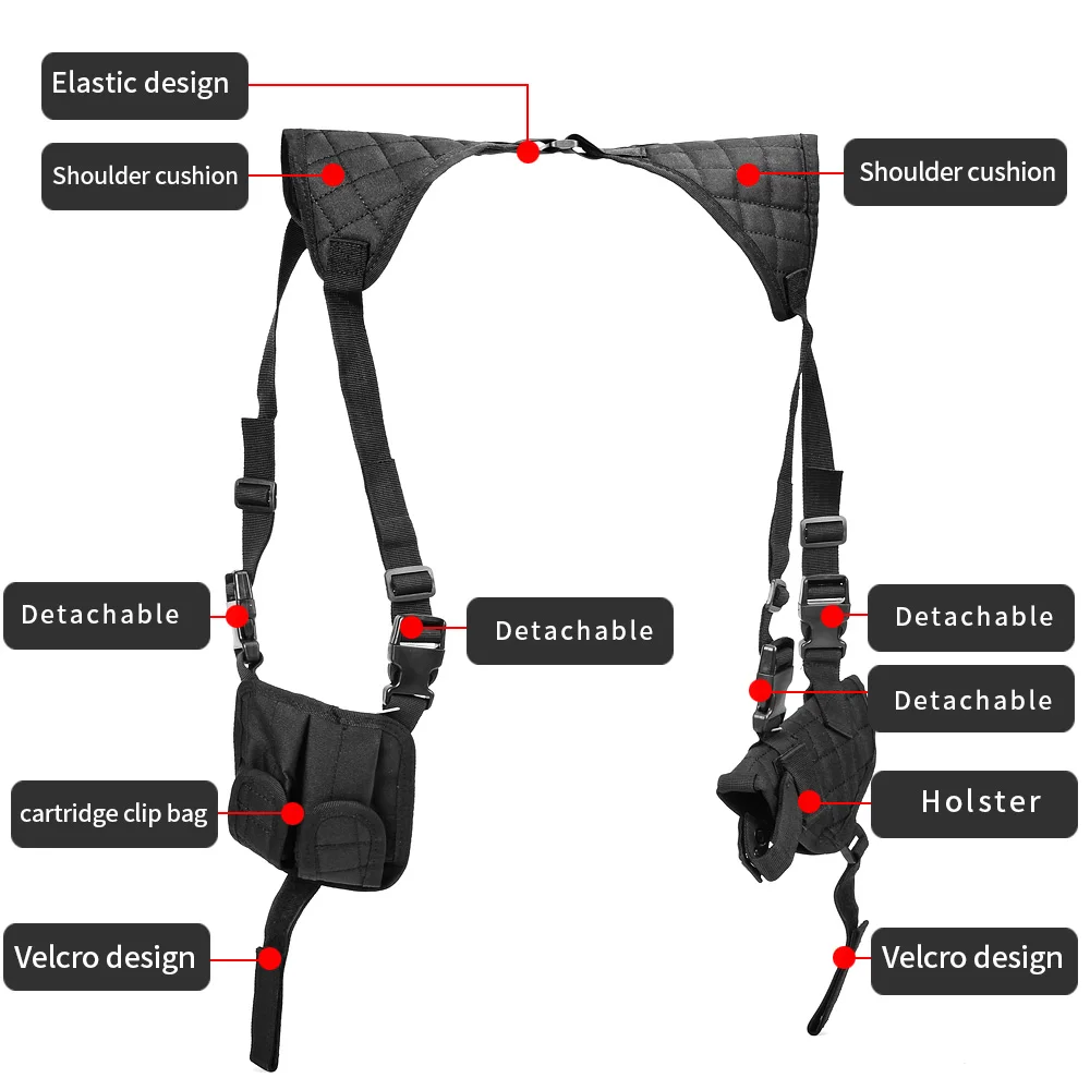 JSH Tactical Portable Double Shoulder Agent Messenger Bag Quick Pull Invisible Design Underarm Gun Holster Coupled Magazine