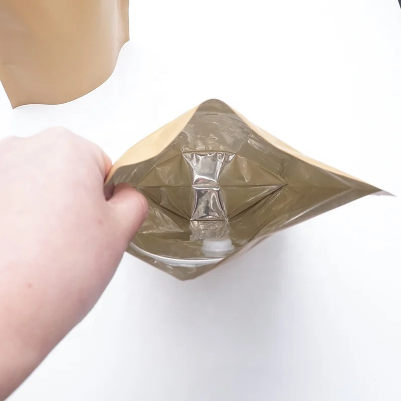 Natural Kraft Coffee Pouches Resealable Coffee Bag with Valve Flat Bottom Pull Tab Zipper Bags kraft paper coffee bag for sale