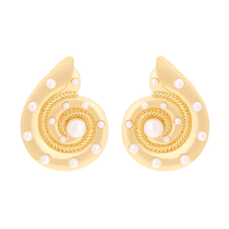 Summer beach vacation style marine animal earrings wholesale alloy Pearl conch earrings for women