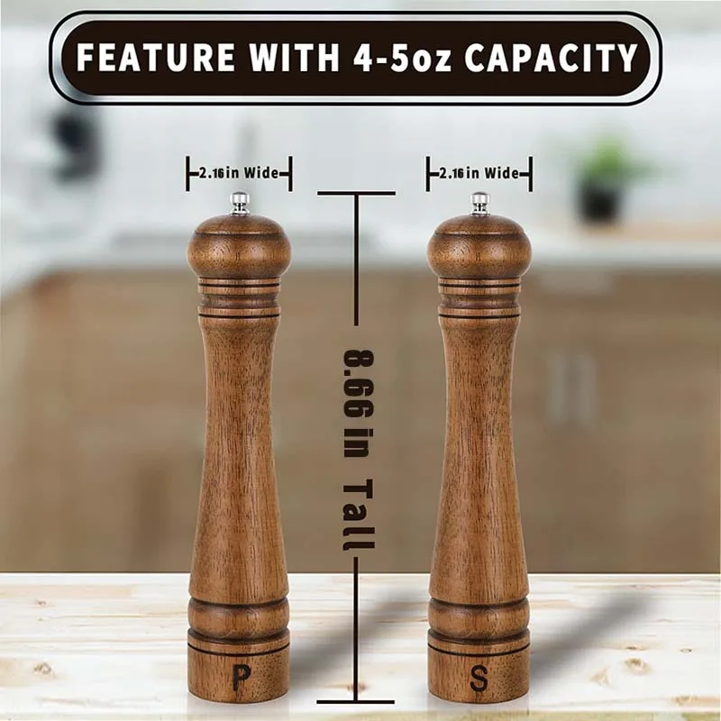 salt pepper mill Pack of 2 Easy to clean kitchen tools gadgets Oak band mark salt pepper grinder manual salt pepper mill