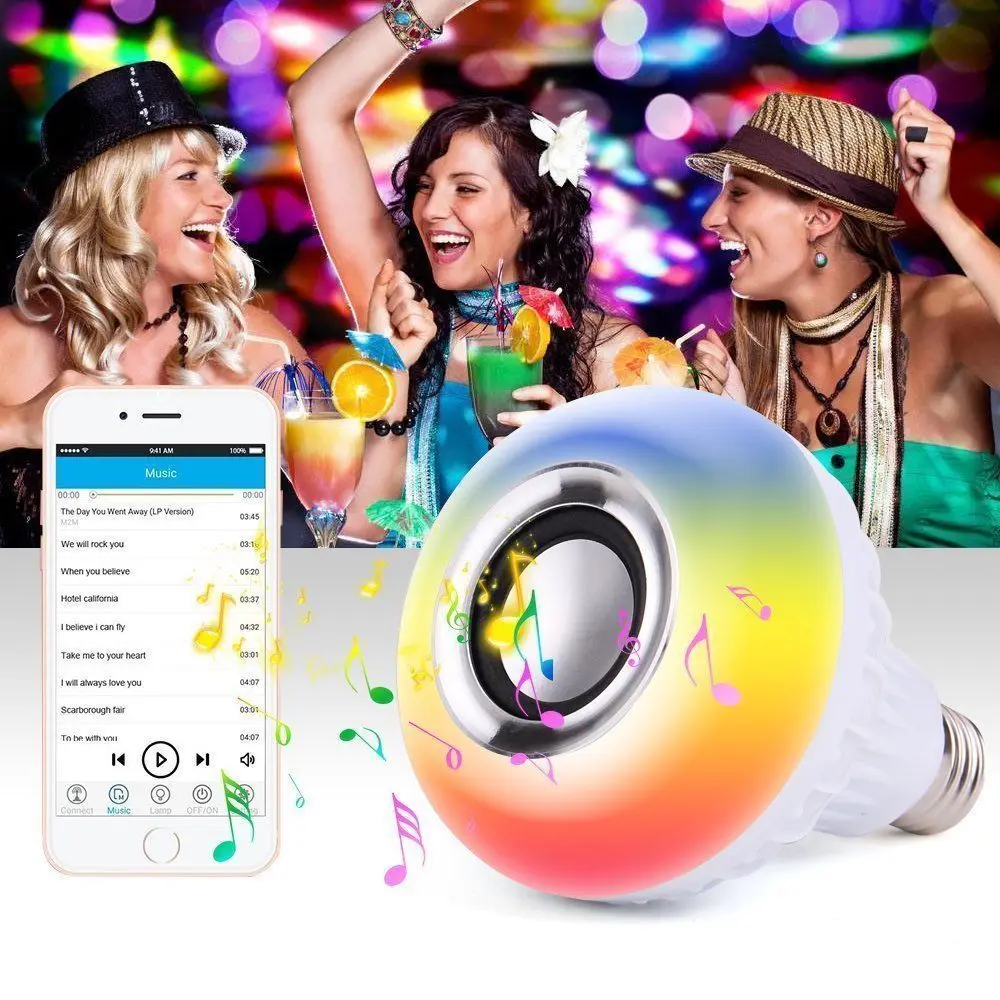 Онлайн Лидер продаж E27 RGB Светодиодная умная лампа с дистанционным управлением музыкальная 12 Вт