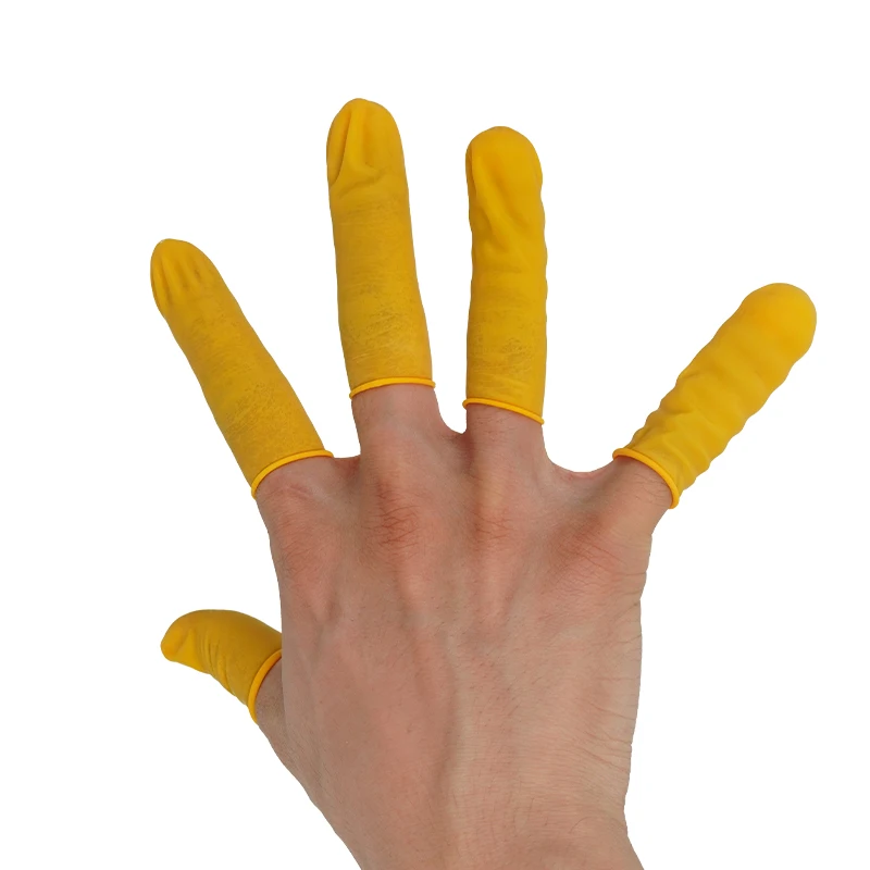 Powder Free Disposable yellow Cleanroom Latex ESD Finger Cots for Electronics Manufacturing