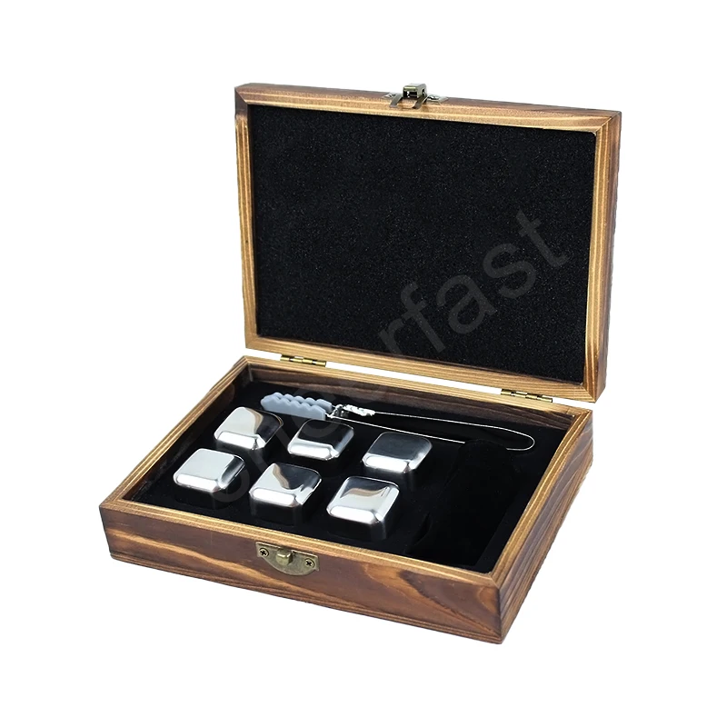 Custom Logo Whiskey Cooling Stone 6Pcs Stainless Steel Reusable Ice Cubes Chilling Stones