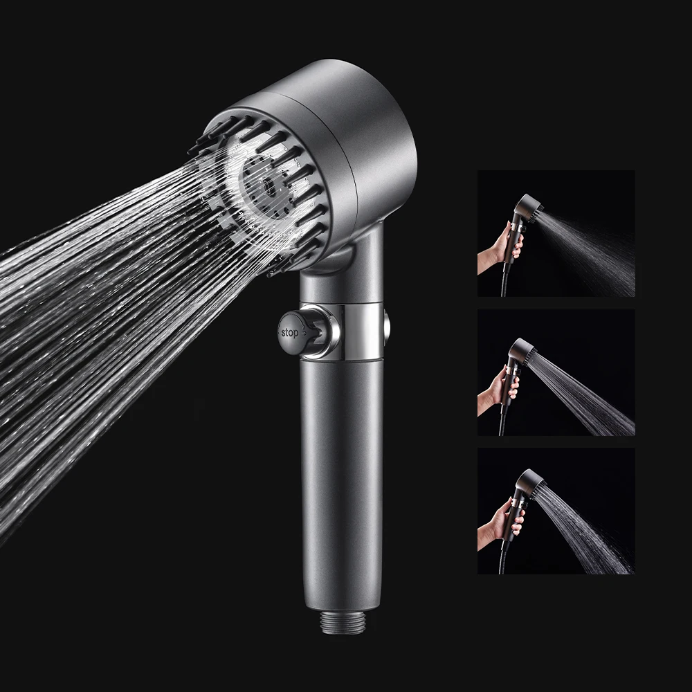 GEE-N High Quality Massage 3 Modes Filtered Gun Grey Abs Plastic Bathroom Hand Shower Head Spray