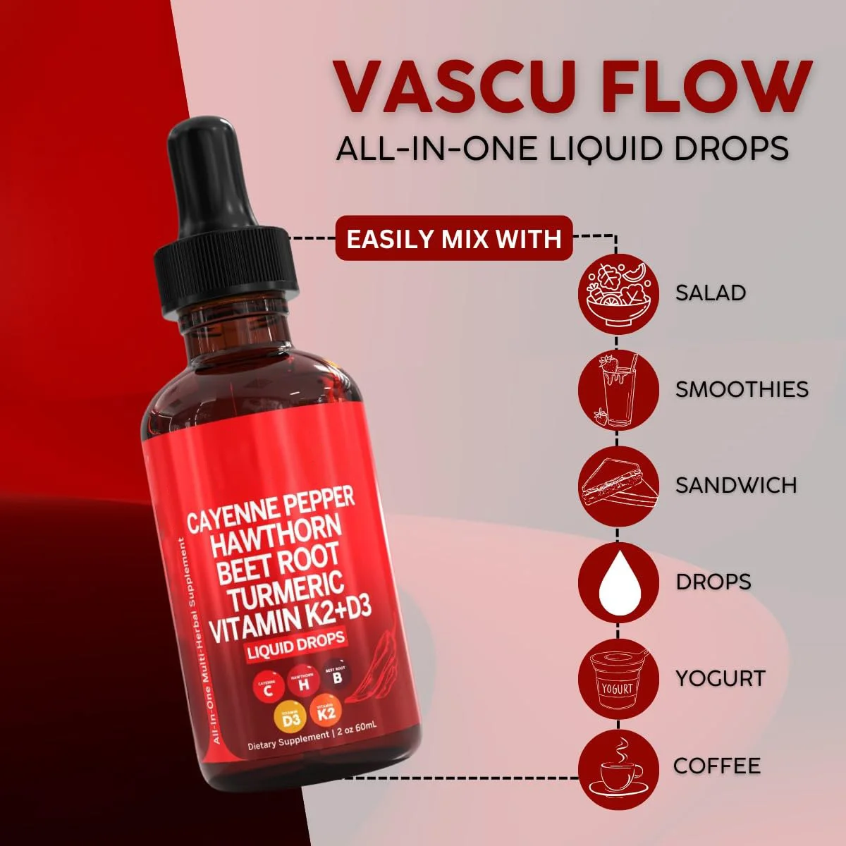 Cayenne Pepper Drops ALL IN ONE Hawthorn Berry Vitamin D3 K2 Beet Root Turmeric Drops