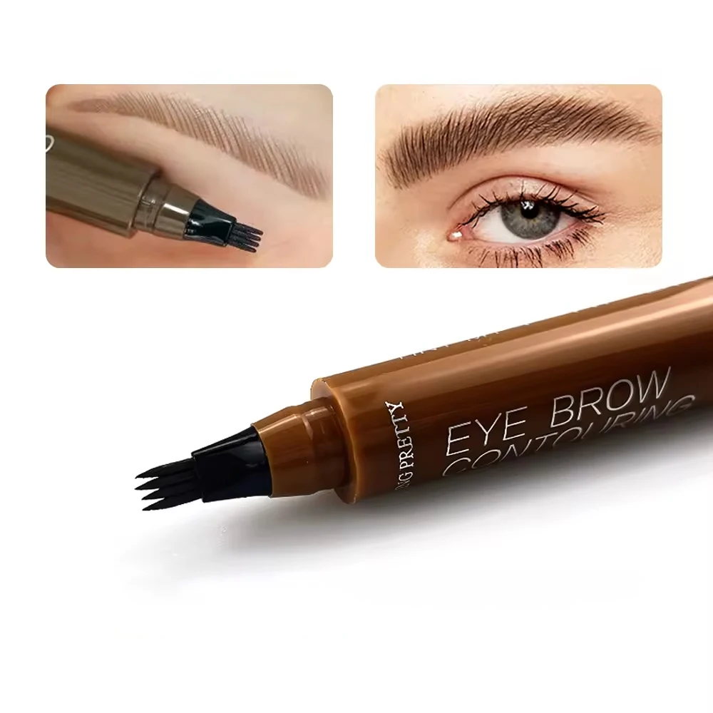 Upgraded 3d Microblading Eyebrow Tattoo Pencil 4 Fork Tip Vegan Natural Long Lasting Liquid Eyebrow Trimmer Pen For Women