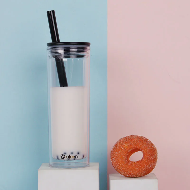 Christmas Gifts 16oz  Boba Tea Bottle Cup Custom Clear Acrylic Reusable Plastic Bubble Tea Tumbler With 12mm Straw