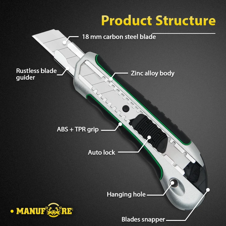 High Quality Professional Snap off Blade 18mm Utility Knife 3pcs blade Snap Off Knife Multifunctional Cutting knife