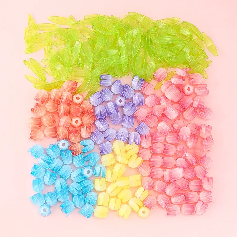 Resin Tulip Leaf Colorful Beads Flower Shape Loose Spacer Bead for Jewelry Making DIY Bracelet Necklace Accessories