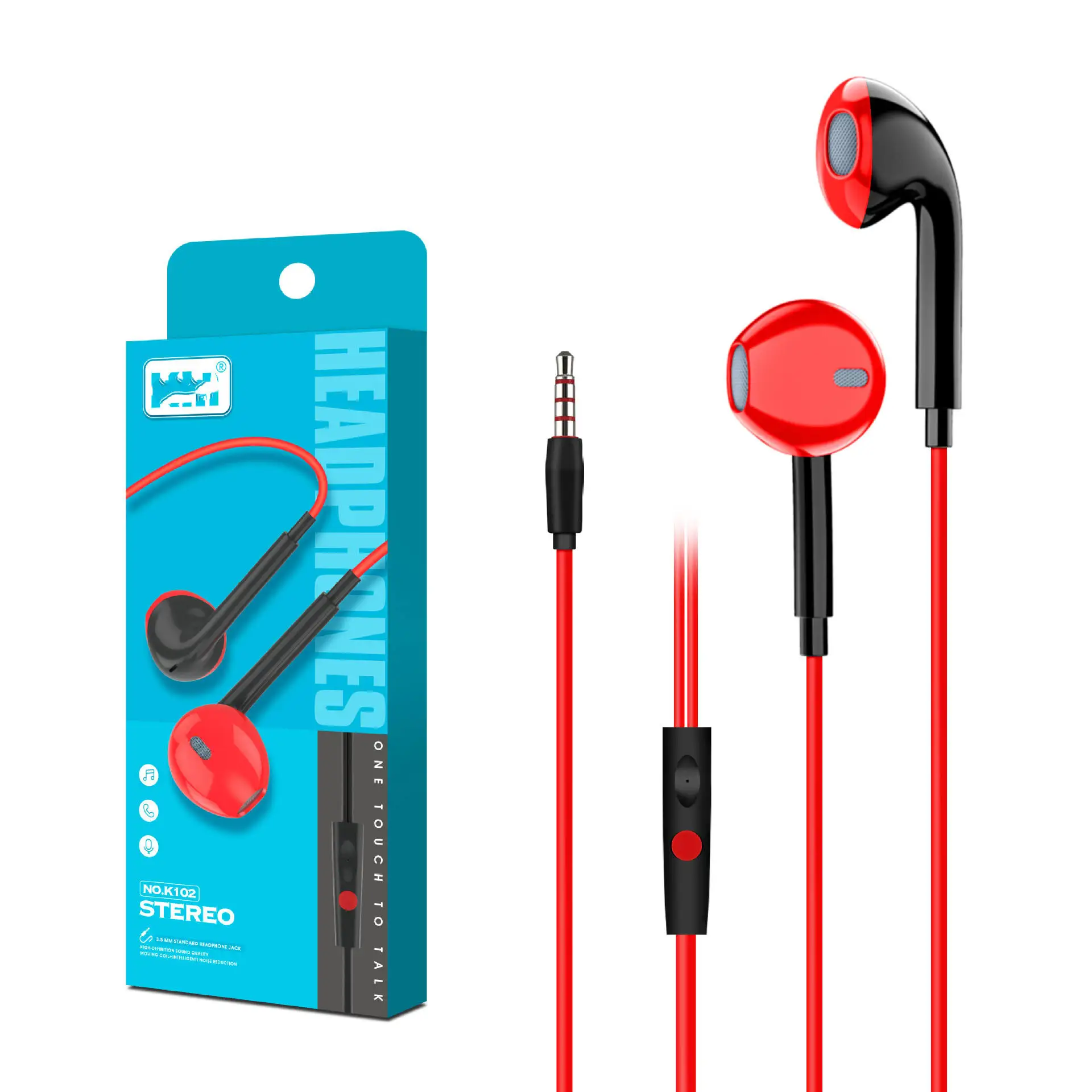K102 TPE Music Sport 3.5 mm 3 in 1 Capacitive Wire Control with Microphone Stereo In-ear Wired Earphone