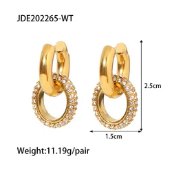 Waterproof Hoop Drop Geometric 18K Gold Plated Stainless Steel Full Zircon Hoop Earrings For Women