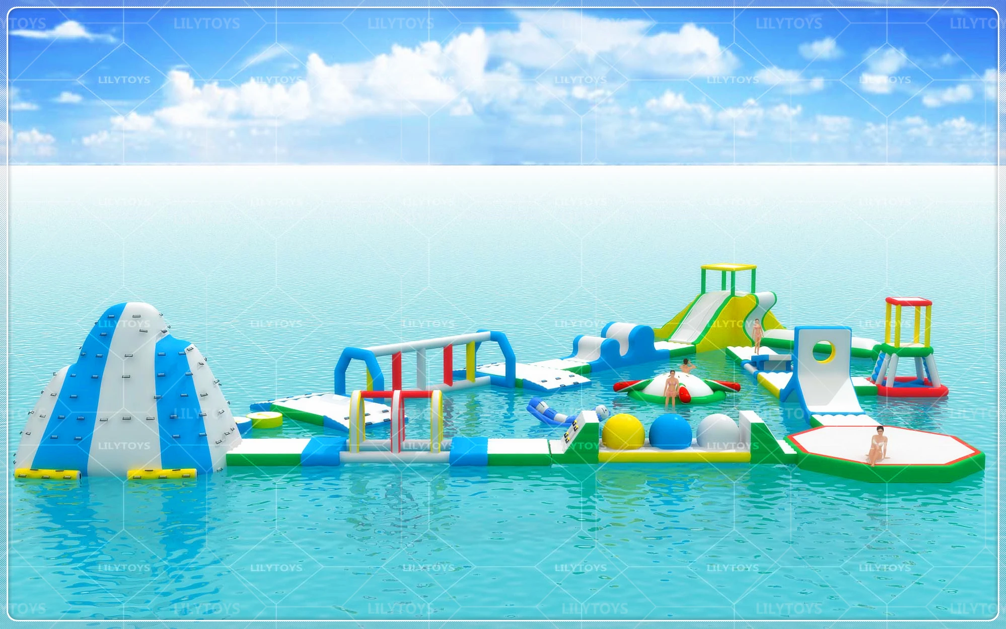 Inflatable Aqua Park with Water Play Zones, Floating Obstacle Courses, and Sports Games for Pools