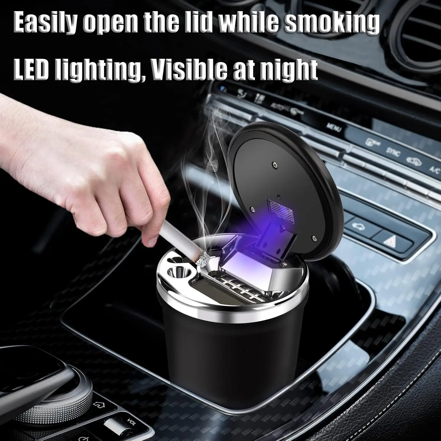 Portable Car Ash Tray With Lid Smell Proof, Cigarette Ashtray Cup Holder for Truck Auto Office, Home, Car Ashtray