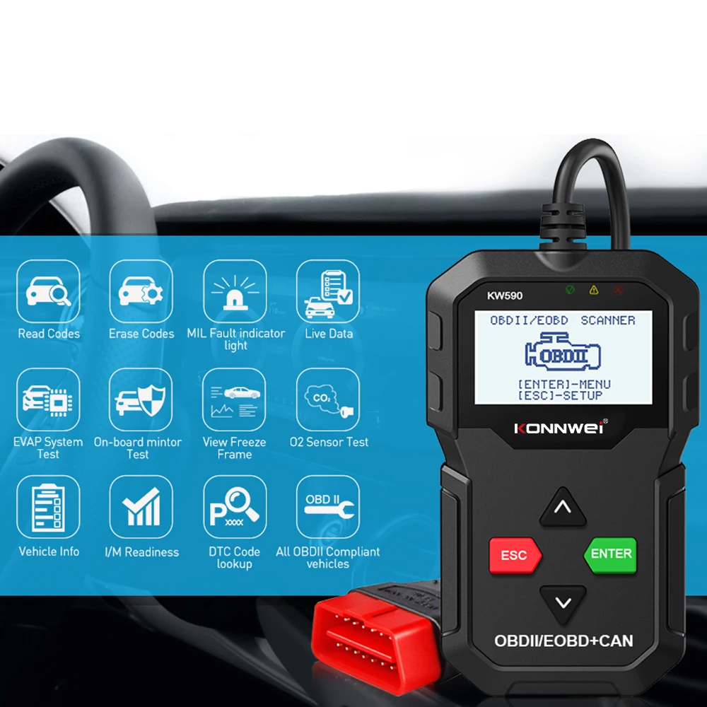 Автомобильный диагностический сканер KONNWEI KW590 для 12 В OBD2 OBDII EOBD-транспортных средств с