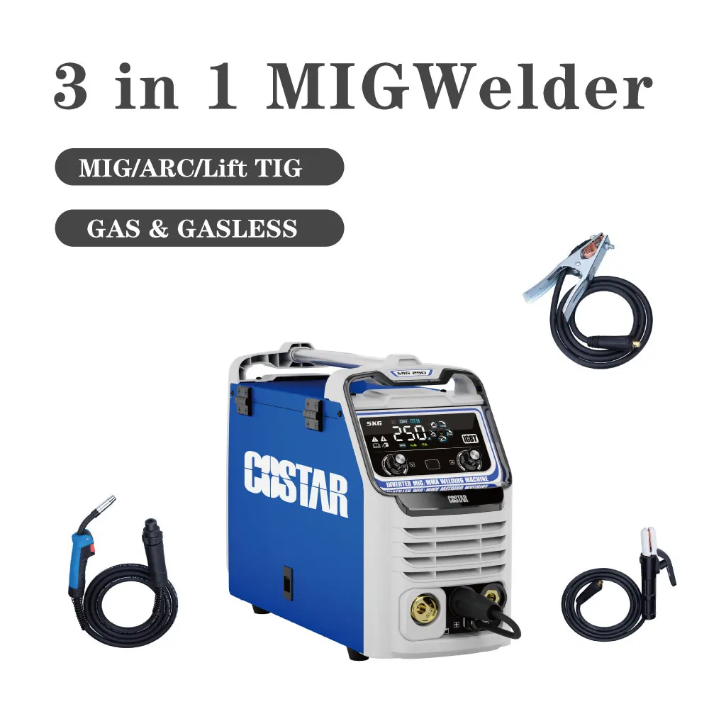 MIG/MAG 250 portable mig/arc/lift tig gas gasless dc inverter welder Multi function MiG welding