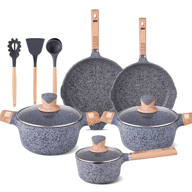 Hot Products Kitchenware Die Casting Granite Stone Non-Stick Cookware Set With Glass Lid