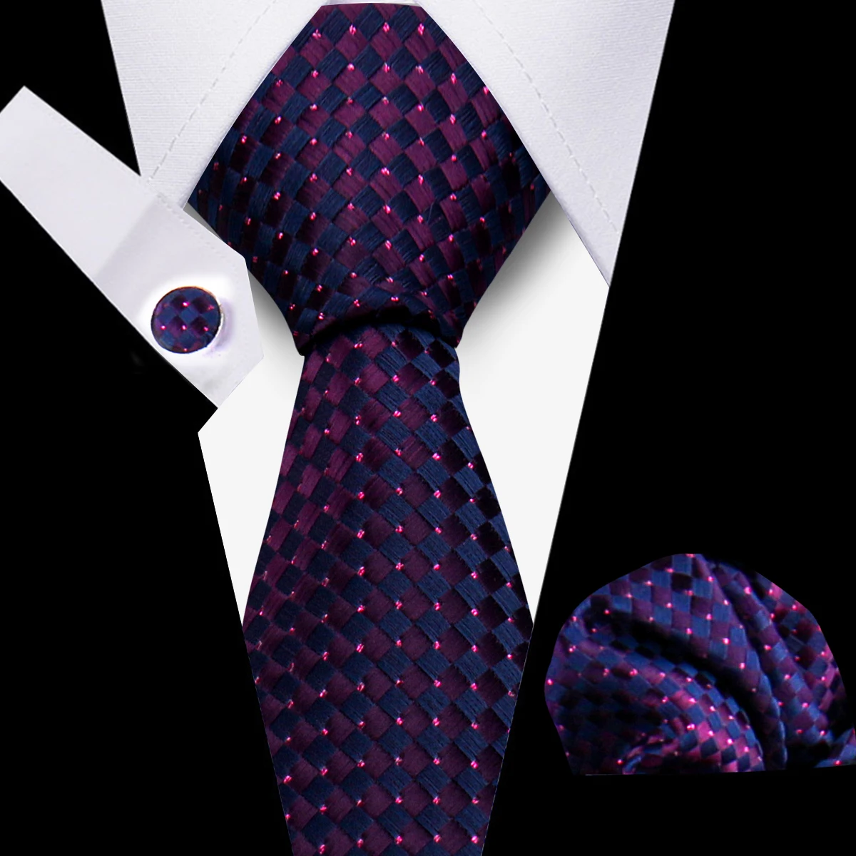 Necktie Set Fashion Blue Tie Pocket Square With Cufflinks Gift Sets Silk Ties For Men Paisley Necktie Hankies For Man Wedding