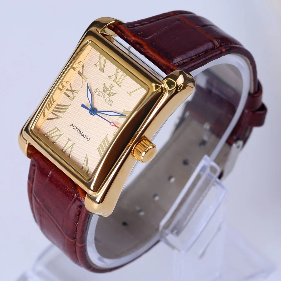 New SEWOR Top Brand Luxury Rectangular Men Watches Automatic Mechanical Watch Roman Display Antique Clock Relogio Wrist Watch