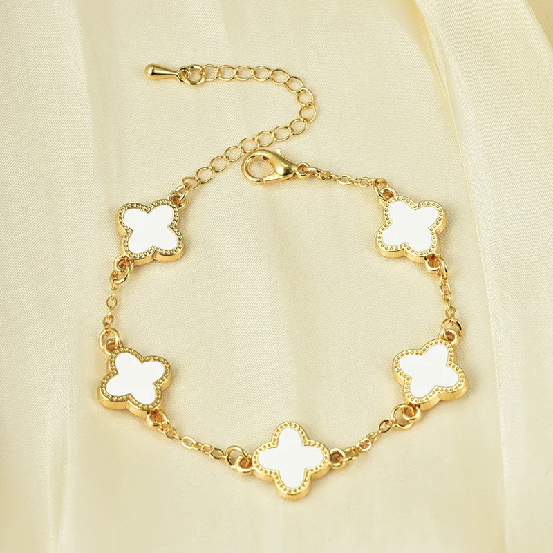 2024 Four Leaf Clover Bracelet Women Fashion Bangle Jewelry KC Gold Alloy Accessories Wholesale Low Price