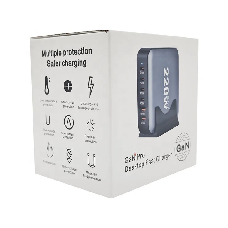 Hot Selling GaN 220W PD QC3.0 Usb Charger USB C 6 Ports For iphone  Mobile Phone Tablet Laptop PD USB Wall Charger Adapter