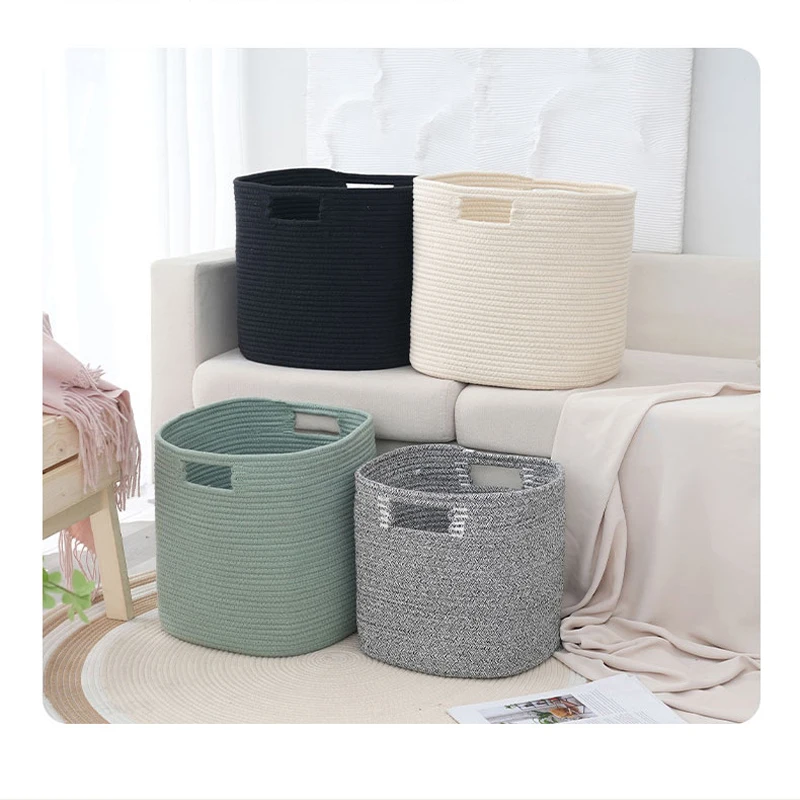 Simple storage basket square cotton rope woven basket sundries livingroom dirty clothes storage basket