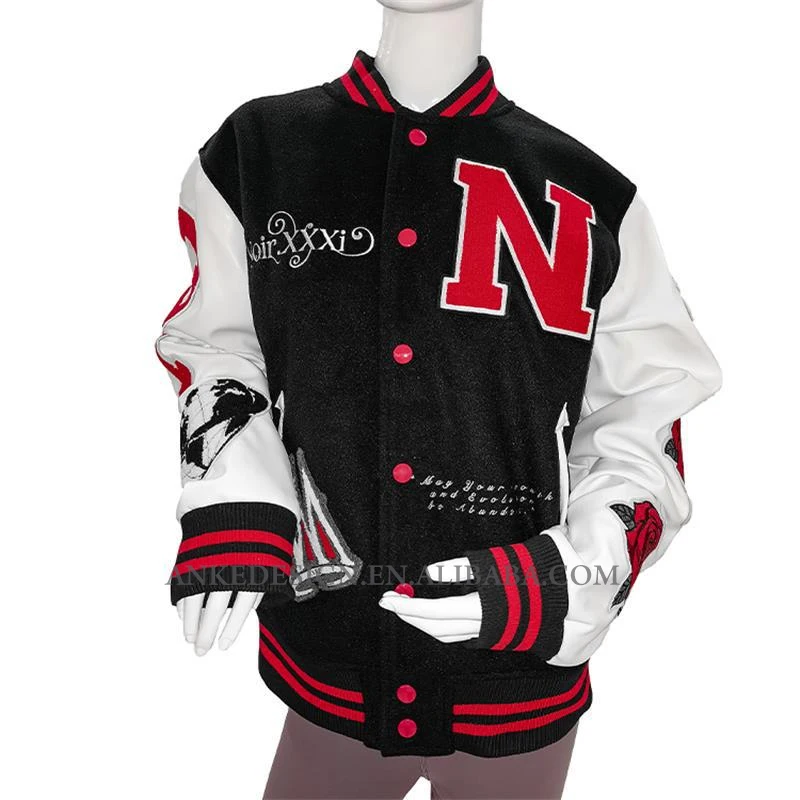 Varsity Jacket Leather Sleeves Black And White Varsity Jacket Bomber Cropped Jacket For Men