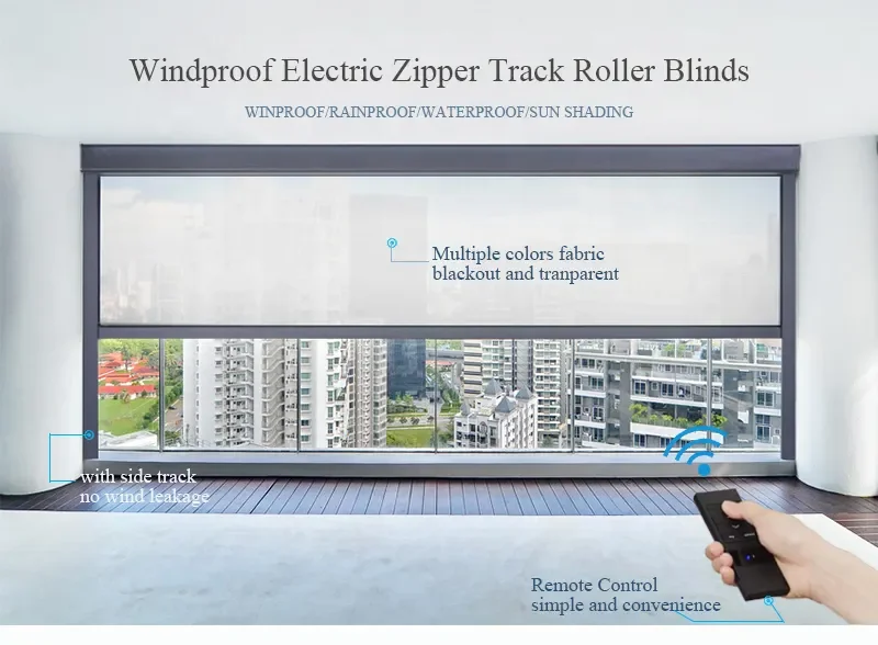 Smart Electric Roller Blinds PVC Waterproof Fabric Motorized Vertical Curtain Raised Blinding Zip Screen Shade