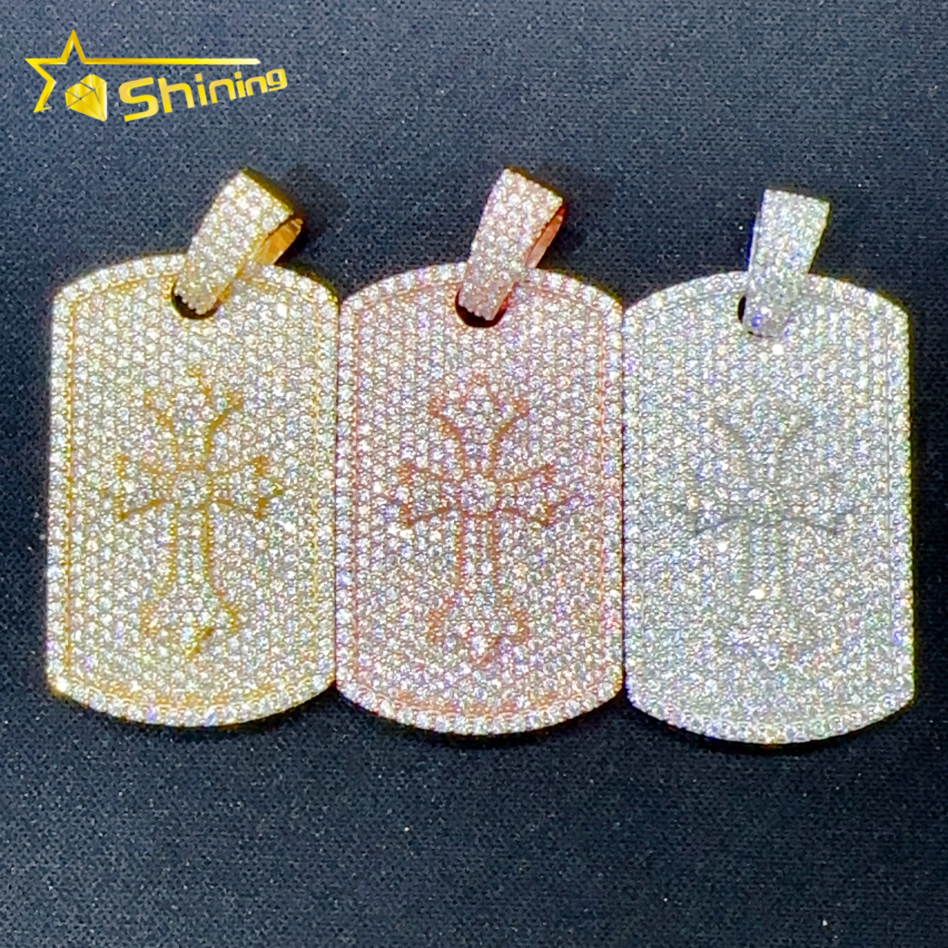 Hot sell Iced out dog tag pendant 925 silver lab diamond jewelry men women hip hop GRA certified moissanite necklace pendant