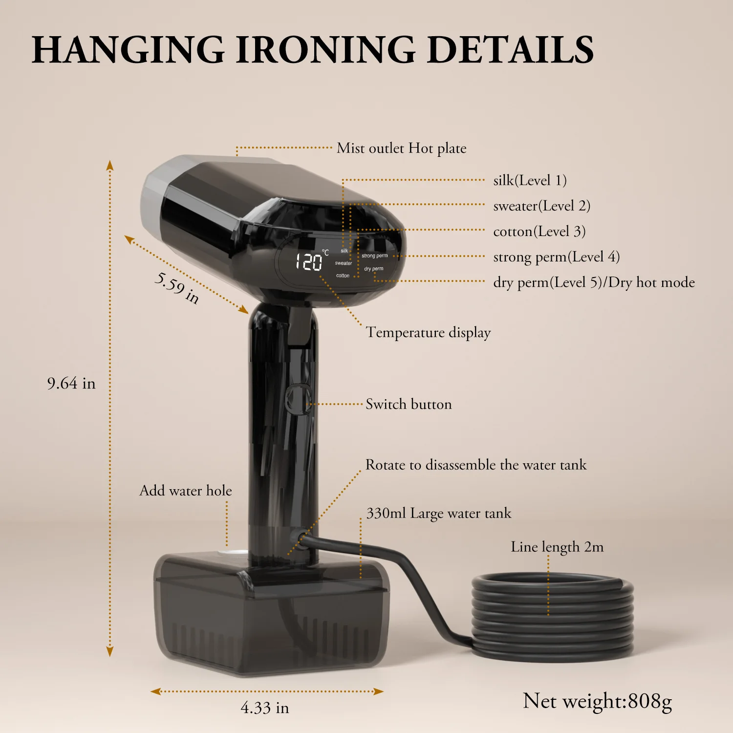 Cycle Tree 2024 New Arrival Lcd Screen Vertical Garment Steamer Portable Steam Iron Steam Brush 1800w For Household