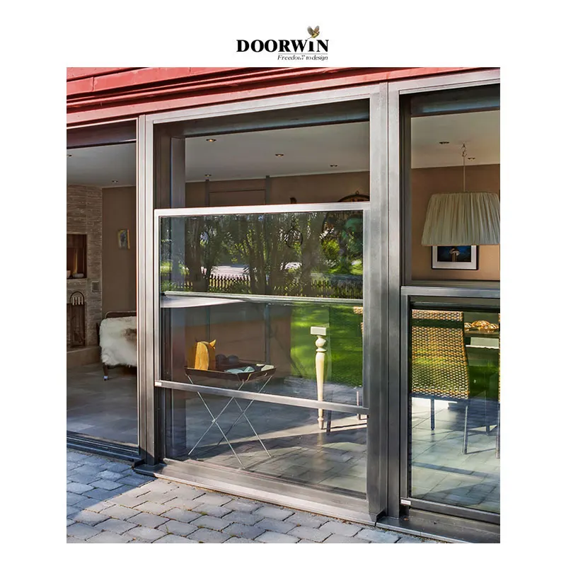 Outdoor Retractable Sash Panorama Window Electric Motorized Aluminium Vertical Sliding