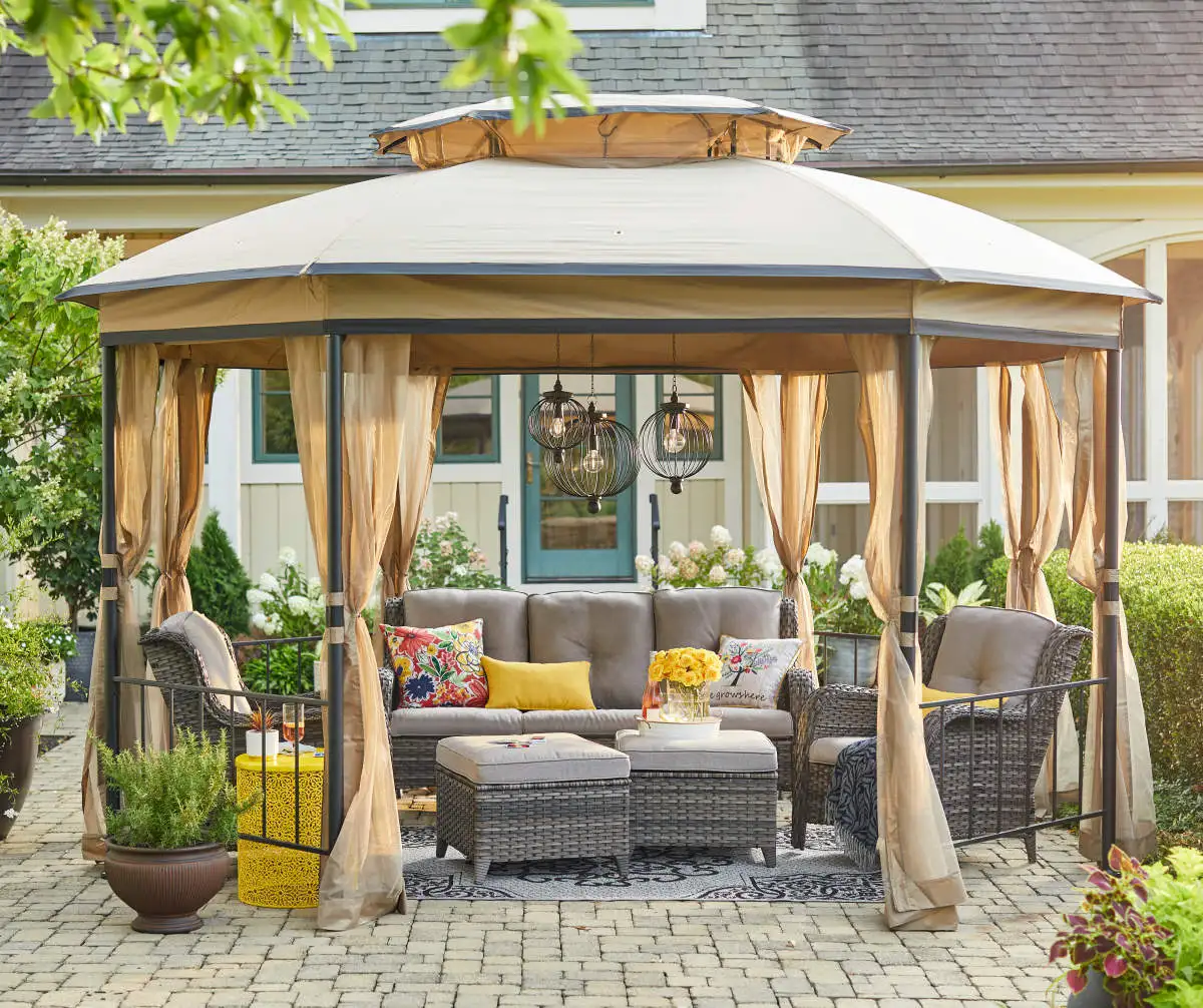12 ft. x 10 ft. Octagonal Steel Frame Gazebo with Tan Canopy