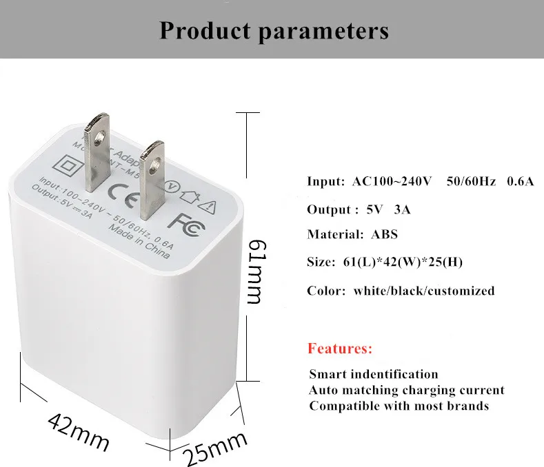 
USA Wholesale high quality Fast Wall Desk Phone Charger AC Adapter 5V 3A USB Port 