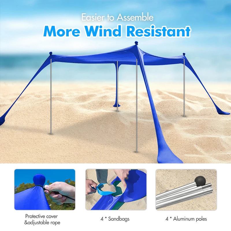 KingGear High Quality Sun Shelter Lightweight Beach Tent Beach Sunshade With Sandbag Anchors and Pegs