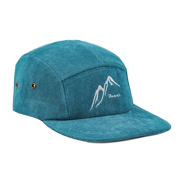 custom blue embroidery camp hat corduroy 5 panel camp cap