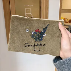 Corduroy embroidery zipper coin purse change purses for lady
