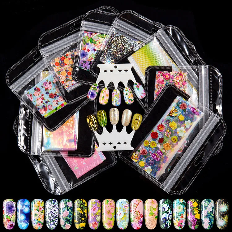 
Hot Sale DIY Manicure Designs Manicure Shining Flower 3D Tips 16Pcs/Set Nail Art Sticker 