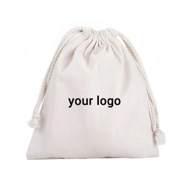 
Custom Logo Small White Canvas Bags Organic Drawstring Cotton Cloth Bag 