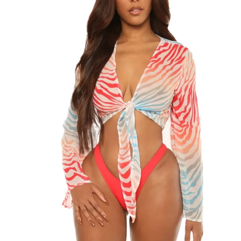 CA1815B summer 2021 women clothing sexy micro bikini Mesh cardigan bikini set Three-piece beachwear dropshipping clothing