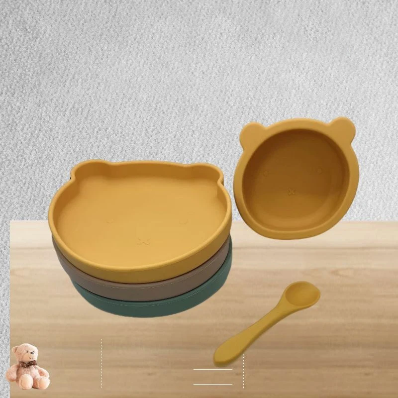 Hot selling ustomizable baby bowls feeding set 100% food-grade BPA FREE silicone kids feeding plastic plate set