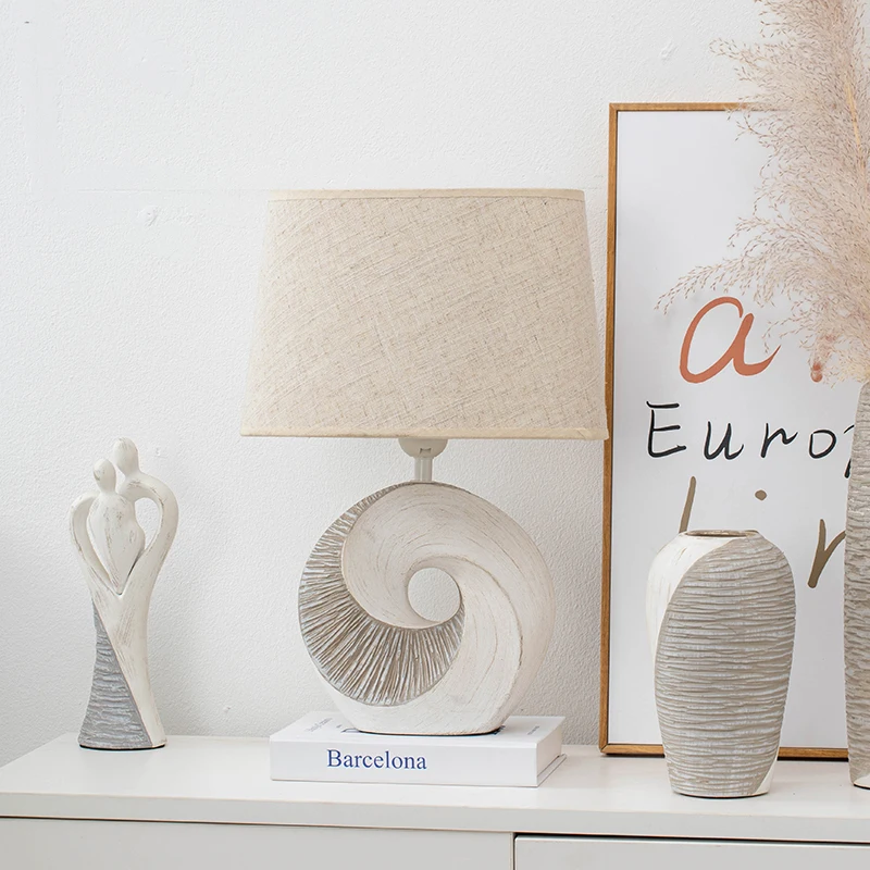 Modern contemporary table lamps fabric drum shade art decor ceramic bedside nightstand lamp 360 lighting