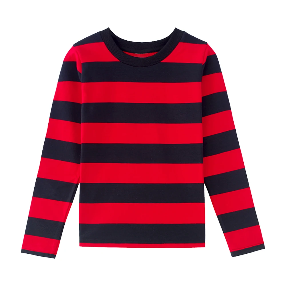 Custom Halloween Christmas Striped Tee Boys Long Sleeve T-Shirt 100% Cotton Colorful Kids Striped T-Shirts