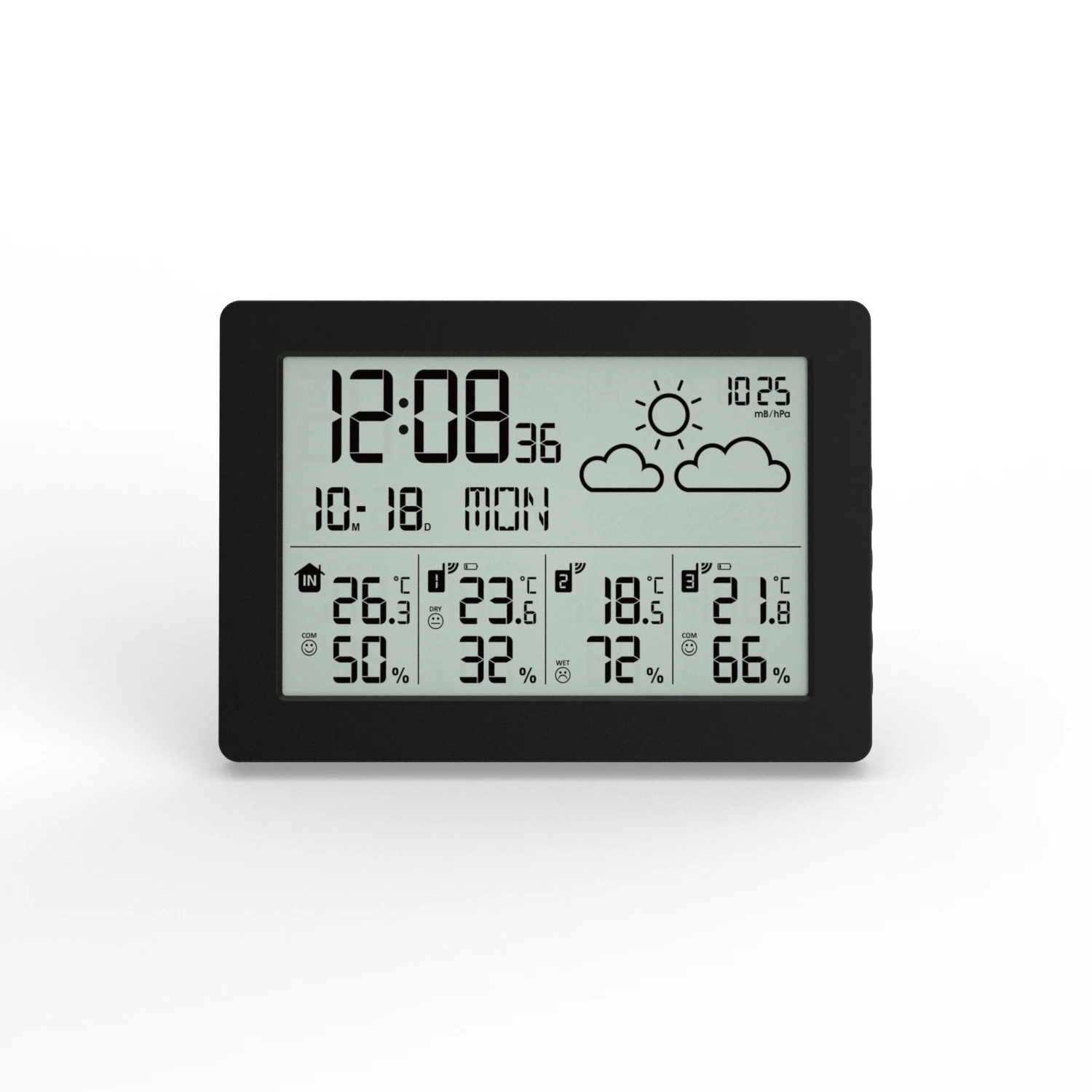 433.92 Mhz Wireless weather station clock with three sensors indoor and outdoor temperature and humidity for home office cellar
