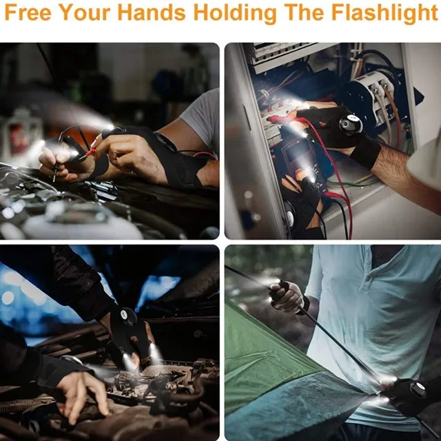 Summer Outdoor Fishing Cotton Adjustable Wrist Strap Fishing Gloves LED flashlight gloves