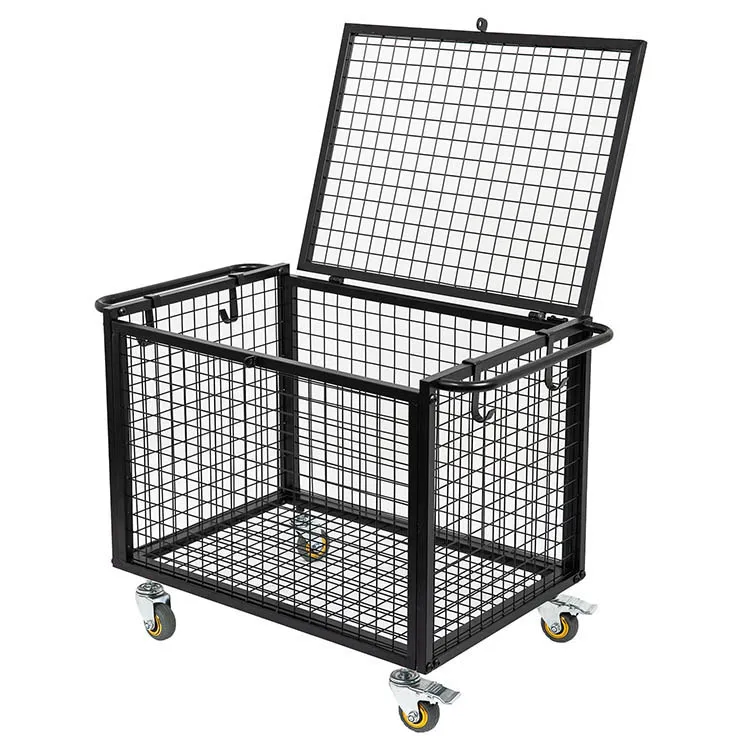 JH-Mech Sports Equipment Storage Wheel Matte Black Athletic Lockable Cage With Raised Handle Metal Basketball Rolling Cart