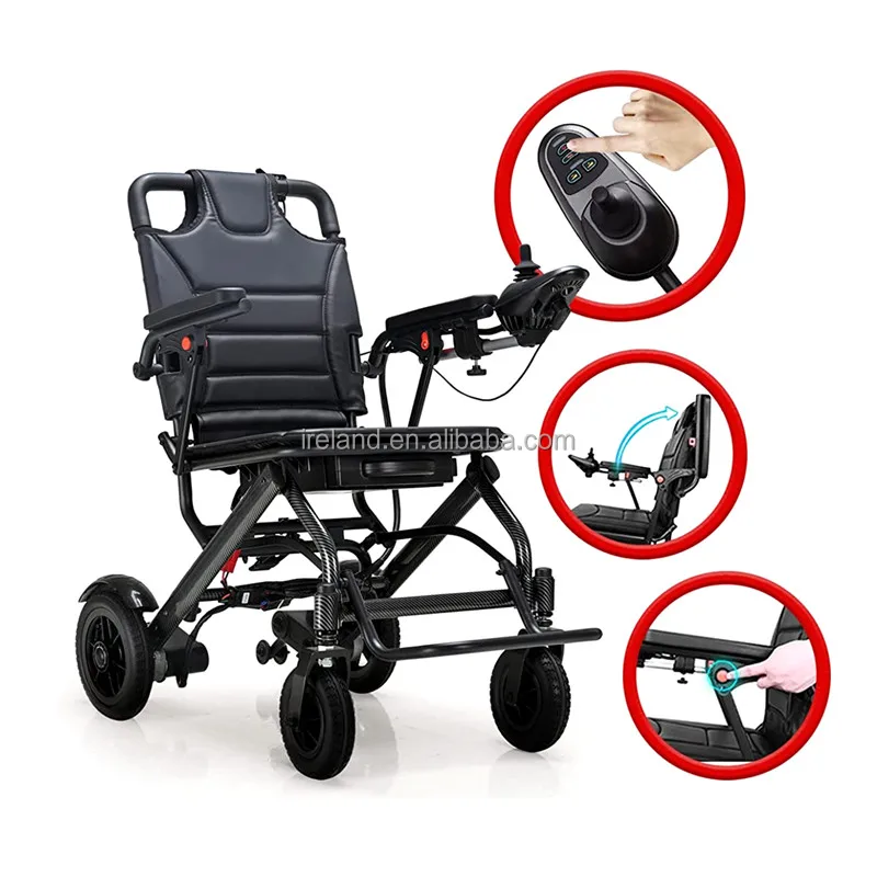 Carbon Fiber Electric Wheelchair Ultra-Light Portable Elderly Disabled Folding Wheel Chair Car Tourist Household