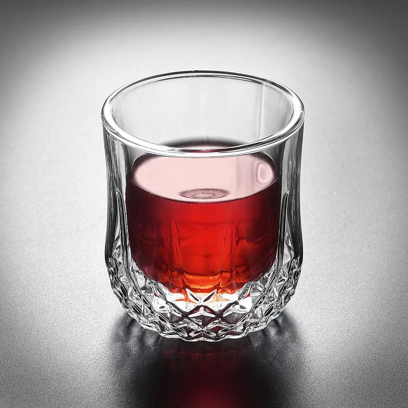 double layer heat resistant glass household water glass carving whisky glass cup